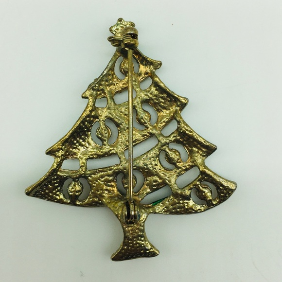 Vintage Enamel Christmas Holiday Pin Brooch Gold tone - Picture 2 of 4